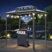 Outdoor Grill Gazebo 8 x 5FT, Hardtop BBQ Gazebo with UV-Resistant Polycarbonate Roof & Storage Hooks for Patio, Lawn, Garden