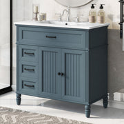 36' Bathroom Vanity with Sink, Blue Bathroom Cabinet with Drawers, Solid Frame and MDF Board, One Package