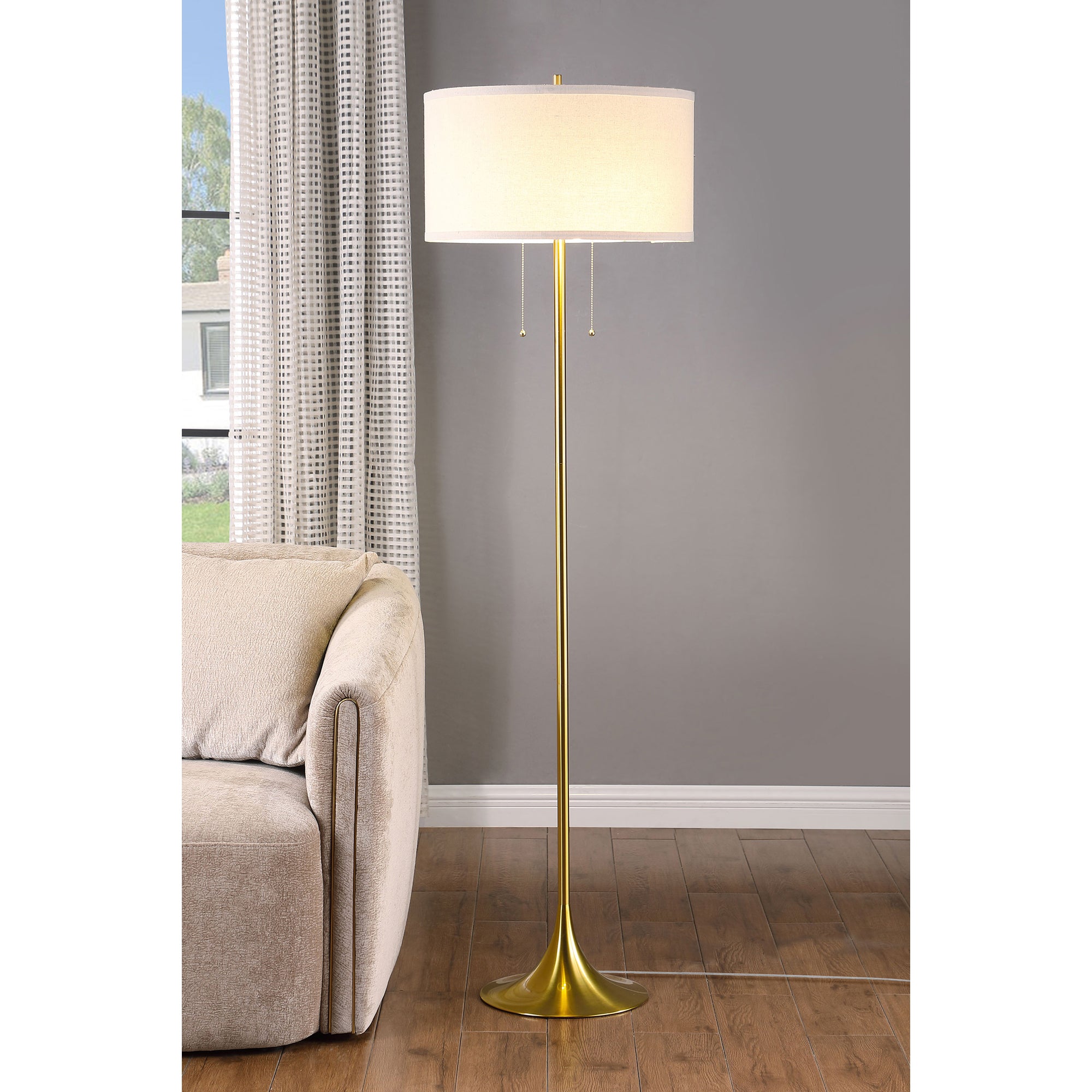 Bellflower Gold 65-inch Drum Shade Metal Floor Lamp