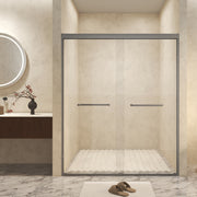 56-60' W ×72' H Tempered Glass with Explosion Proof Film, Aluminum Frame Double Sliding Shower Door, '1/4 (6 mm), Stainless Steel handle,Gun Ash