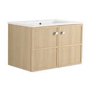 Modern Oak Wall-Mounted 30' Bathroom Vanity with Ceramic Sink and Soft Closing Doors