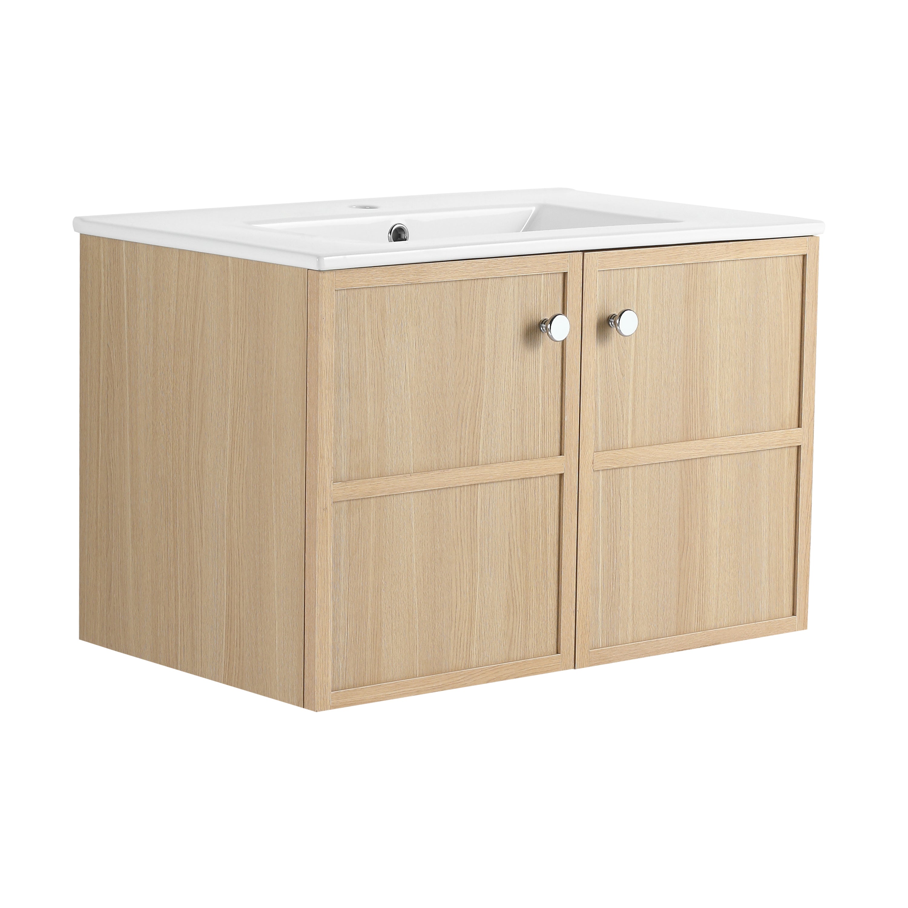 Modern Oak Wall-Mounted 30' Bathroom Vanity with Ceramic Sink and Soft Closing Doors