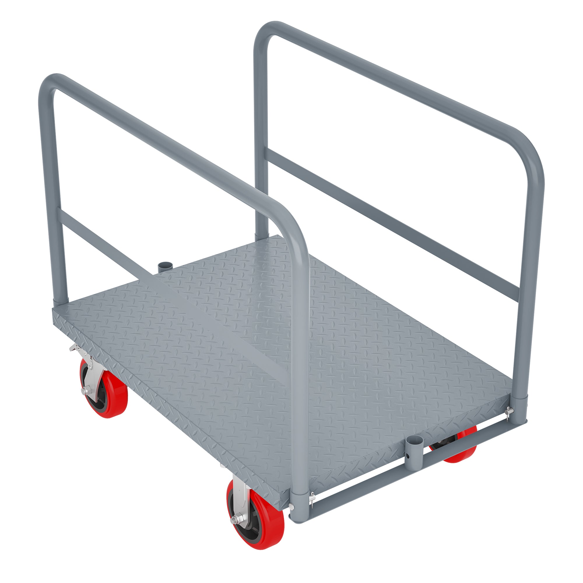 Steel Panel Truck, Heavy Duty Drywall Cart Lumber Cart Platform Truck Flat Cart, 2000lbs, 6' Swivel Brake Casters, with 3 Side Handrails (36' x 24')