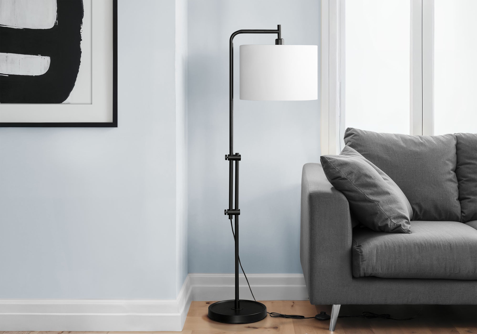 Lighting, 63'h, Floor Lamp, Black Metal, Ivory / Cream Shade, Contemporary