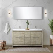 Rustic Acacia Double Bath Vanity 60 in. W x 20 in. D, White Quartz Top and Brushed Nickel Faucet Set