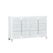 Brenda Grey Dresser with Spacious Drawers, Acrylic Legs, and Silver Trim