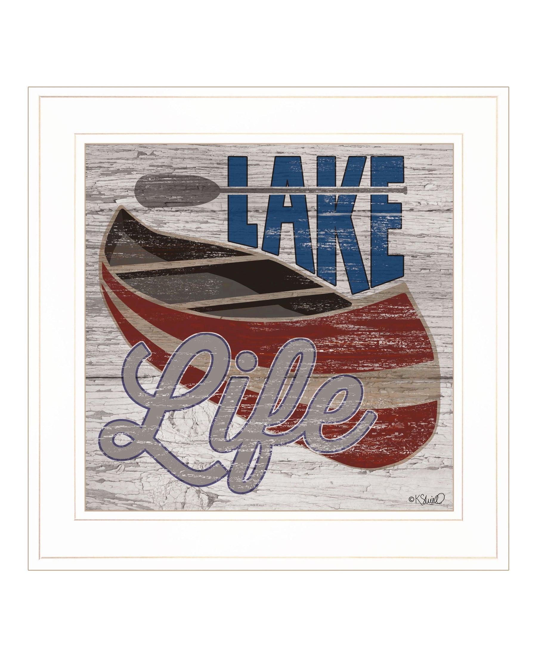 'Lake Life Canoe' by Kate Sherrill, Ready to Hang Framed Print, White Frame
