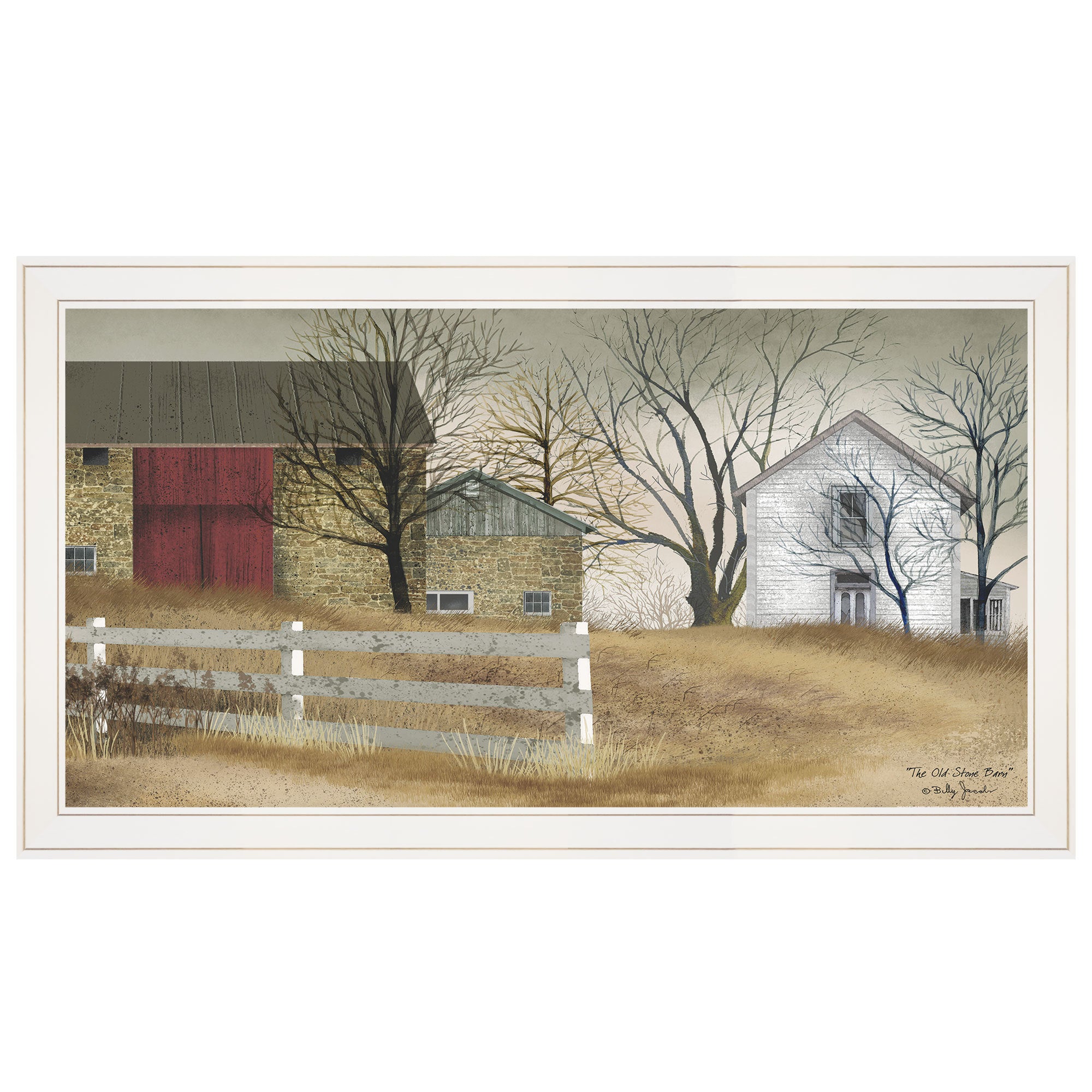 'The Old Stone Barn' by Billy Jacobs, Ready to Hang Framed Print, White Frame