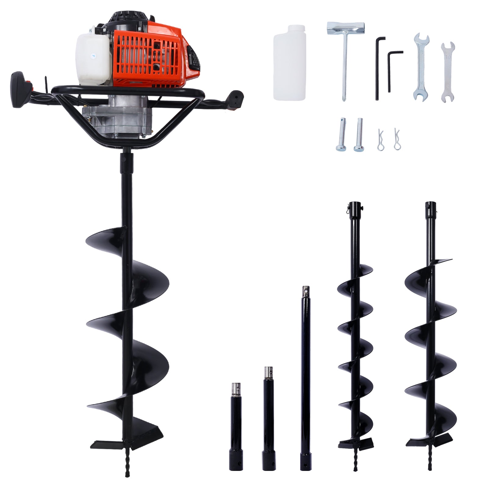 2.7HP Post Hole Digger 63cc Gas-Powered 2-Stroke Auger Digging Drill Shaft Size 3/4' ,EPA certificated with  L4'+L6'+L8' DRILL BITS+EXT ROD KITS
