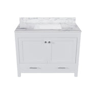 Modern 43' Bathroom Vanity Multi-functional Cabinet with Sintered Stone Carrara White Top, Solid Frame, MDF Board