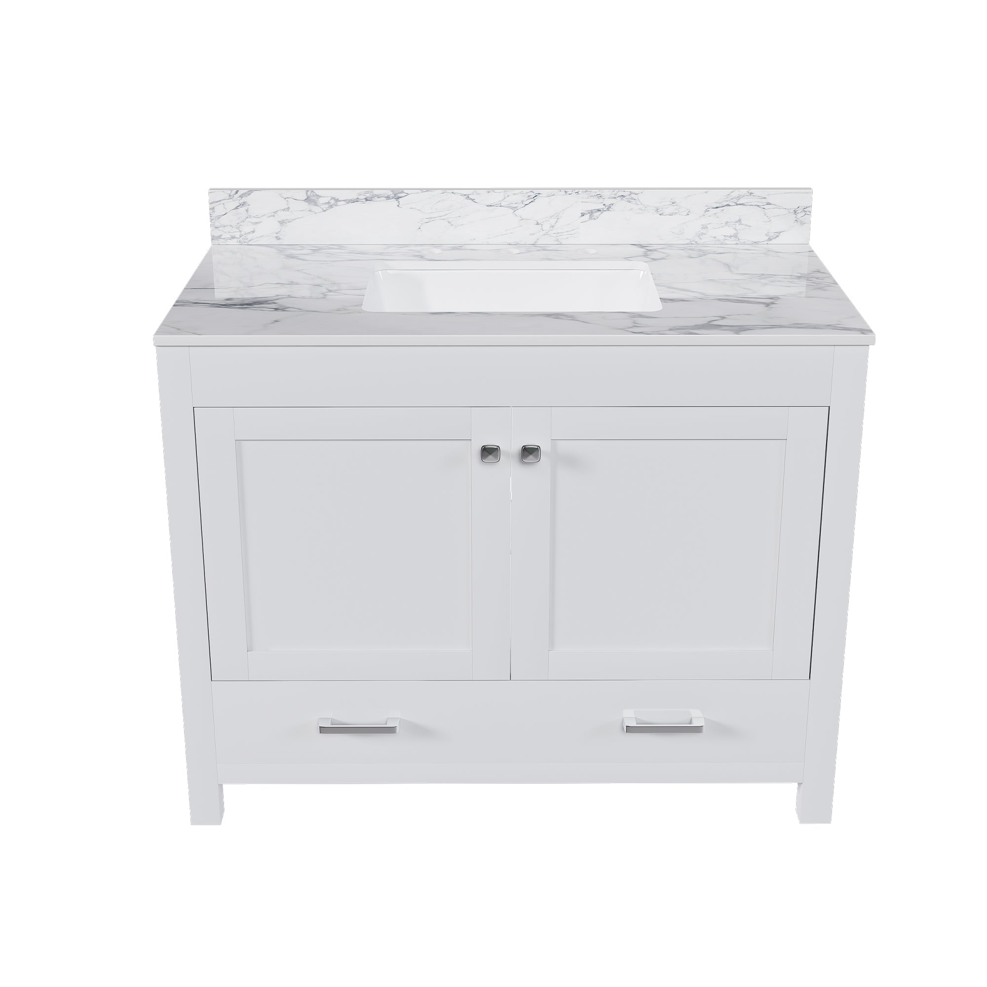 Modern 43' Bathroom Vanity Multi-functional Cabinet with Sintered Stone Carrara White Top, Solid Frame, MDF Board