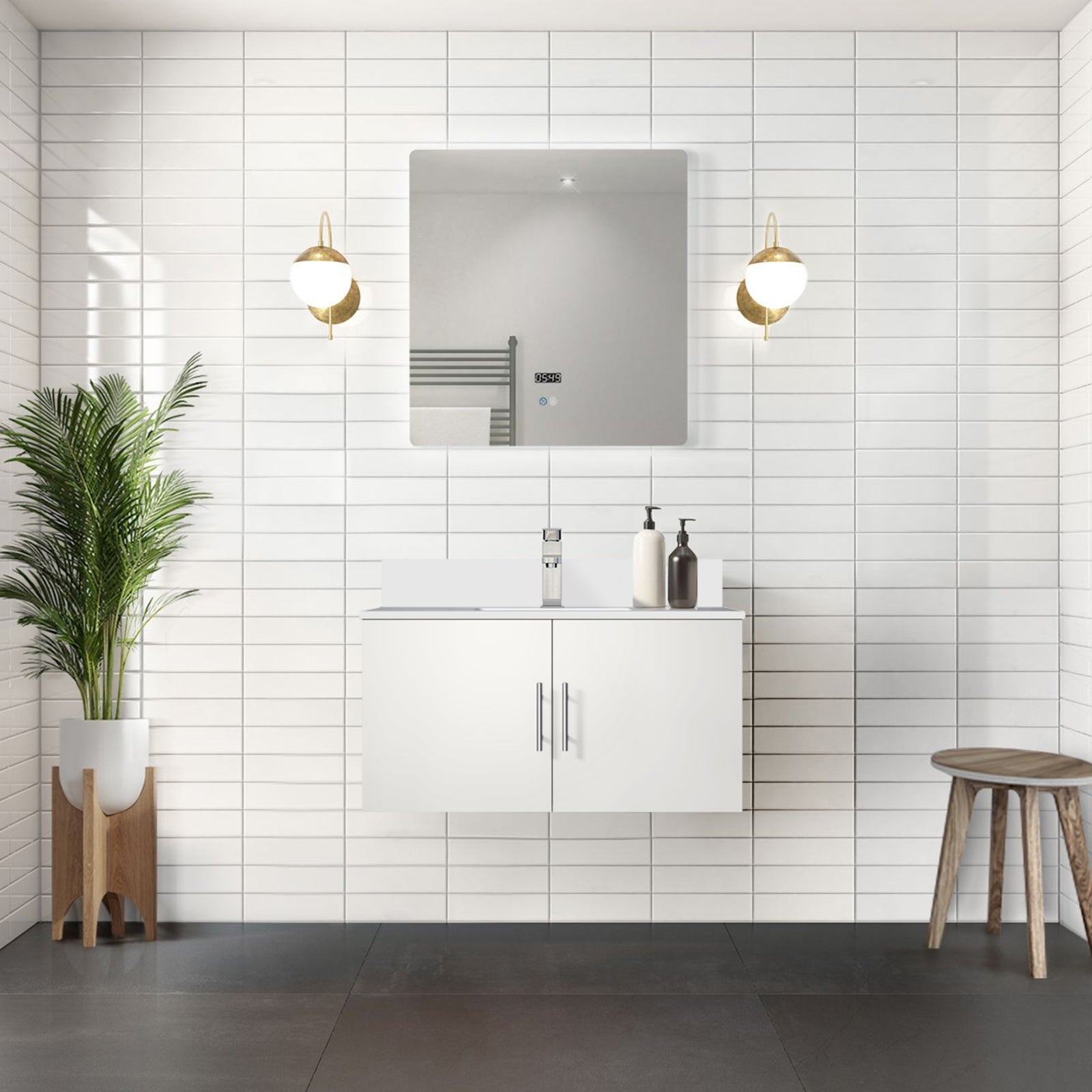 Glossy White Bath Vanity 36 in. W x 22 in. D, with White Quartz Top