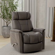 Global Home Swivel Glider Recliner with Manual Adjustable Headrest & Footrest In Faux Leather Bentley Grey