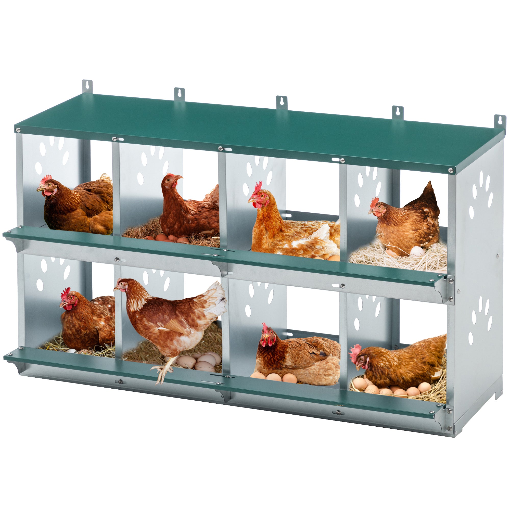 8 Compartment Chicken Nesting Boxes,For Laying Eggs, Metal Poultry Nest Box Wall Mount for Chickens, Hens, Large Vented Holes Chicken Coop Box