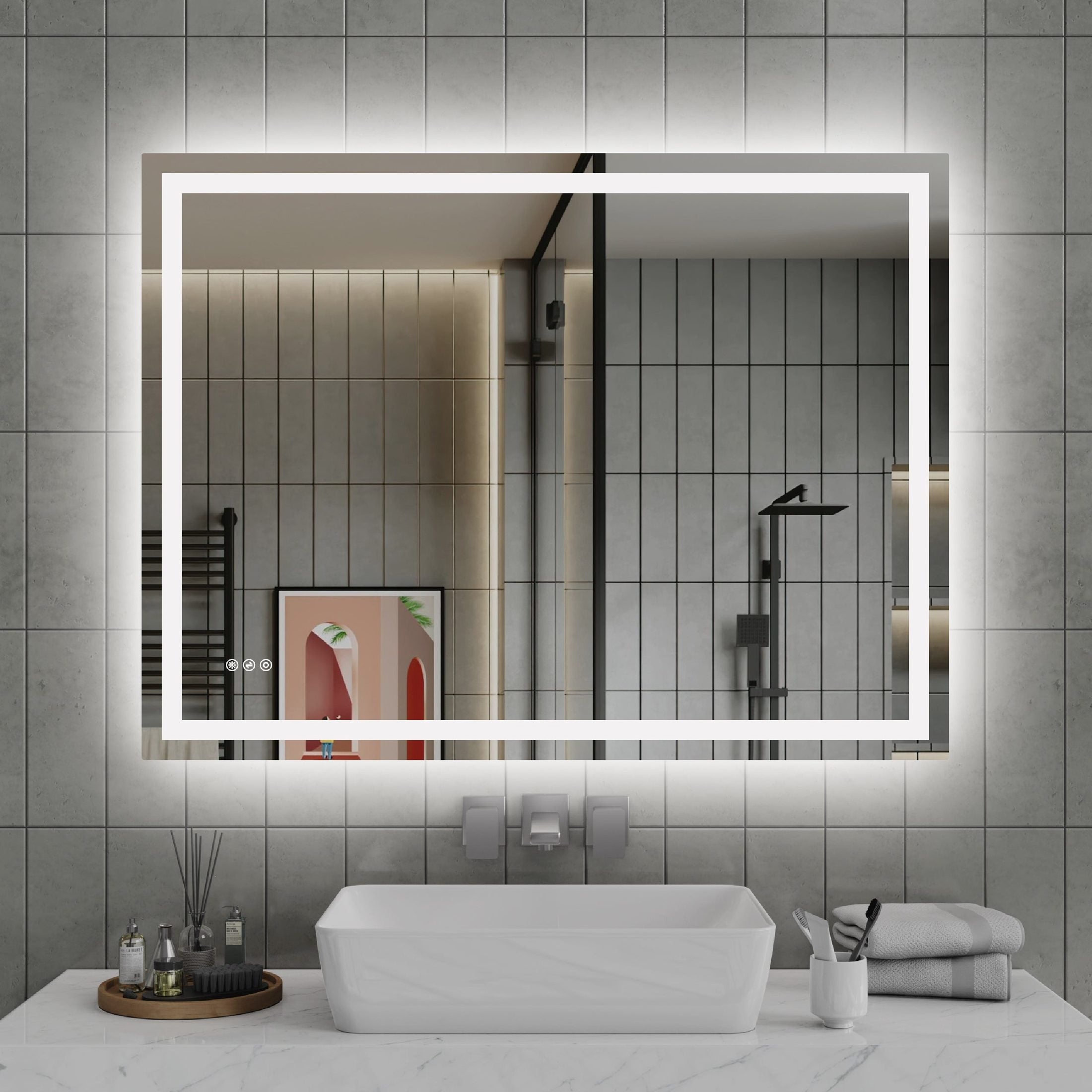 48'*36'LED Bathroom Mirror,Front-Lit and Back-Lit, Stepless Dimmable, 3 Colors CRI90+, Brightness Memory, Shatter-Proof,Anti-fog LED Vanity Mirror, IP44 Waterproof