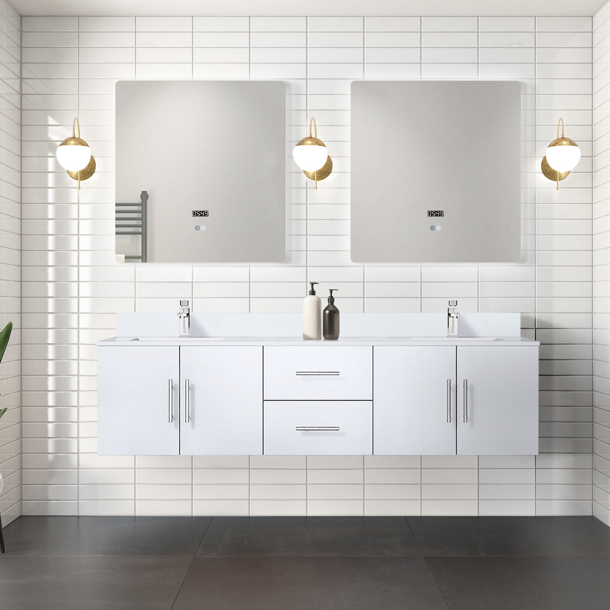 Glossy White Double Bath Vanity 72 in. W x 22 in. D, with Cultured Marble Top