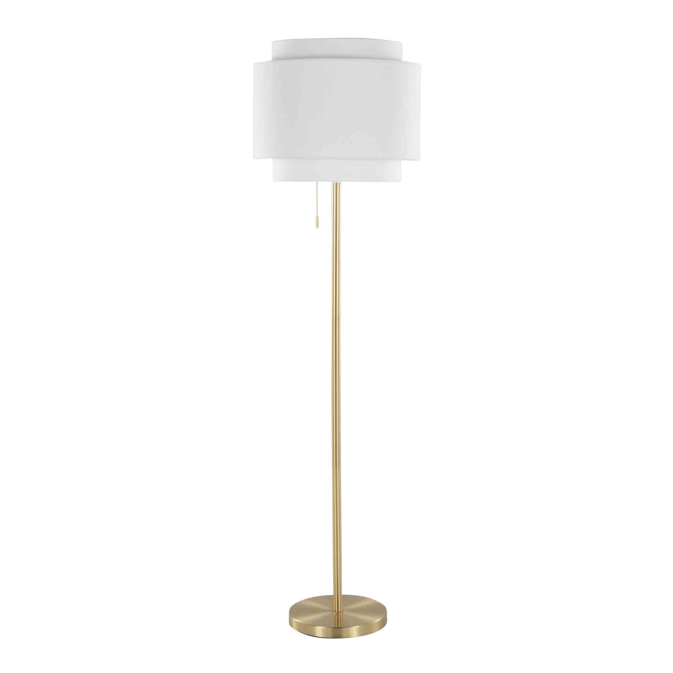 Tier 64' Contemporary Metal Floor Lamp in Gold Metal with Off-White Linen Shade by LumiSource