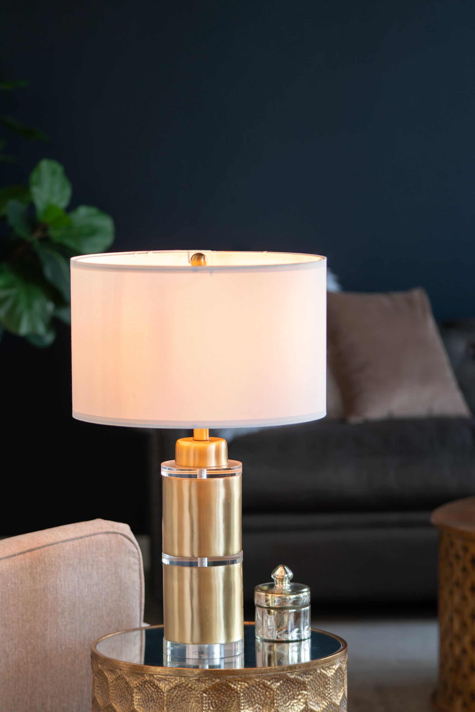 D15x25.5' Gold and White Cylinder Table Lamp with Drum Shade(Lamp Shade Assembly Required)