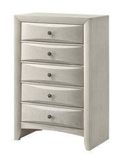 1pc Contemporary Neutral White Finish Curved Drawer Fronts Storage Five Drawers Chest Wooden