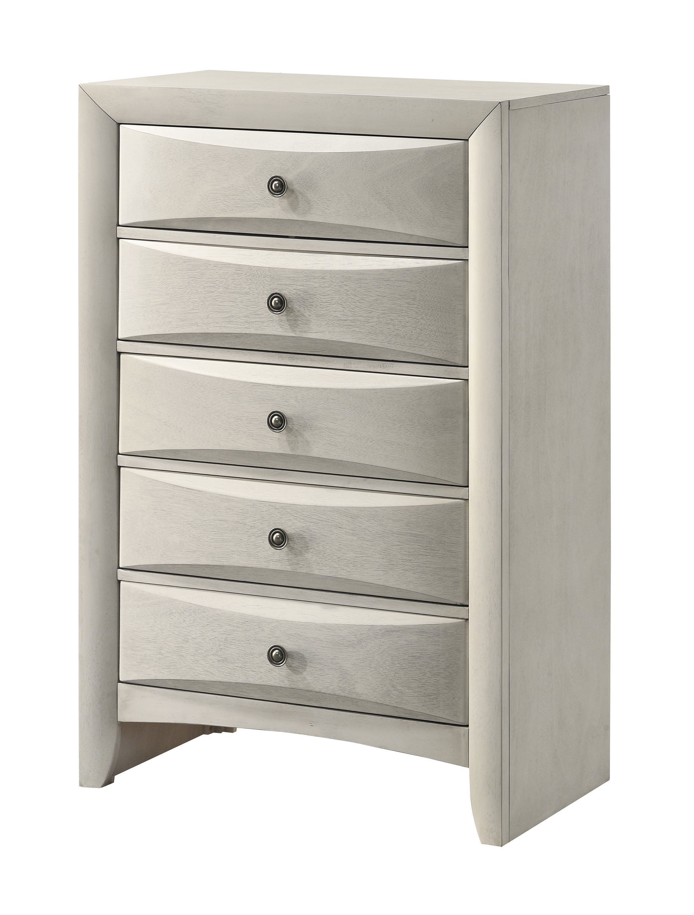 1pc Contemporary Neutral White Finish Curved Drawer Fronts Storage Five Drawers Chest Wooden