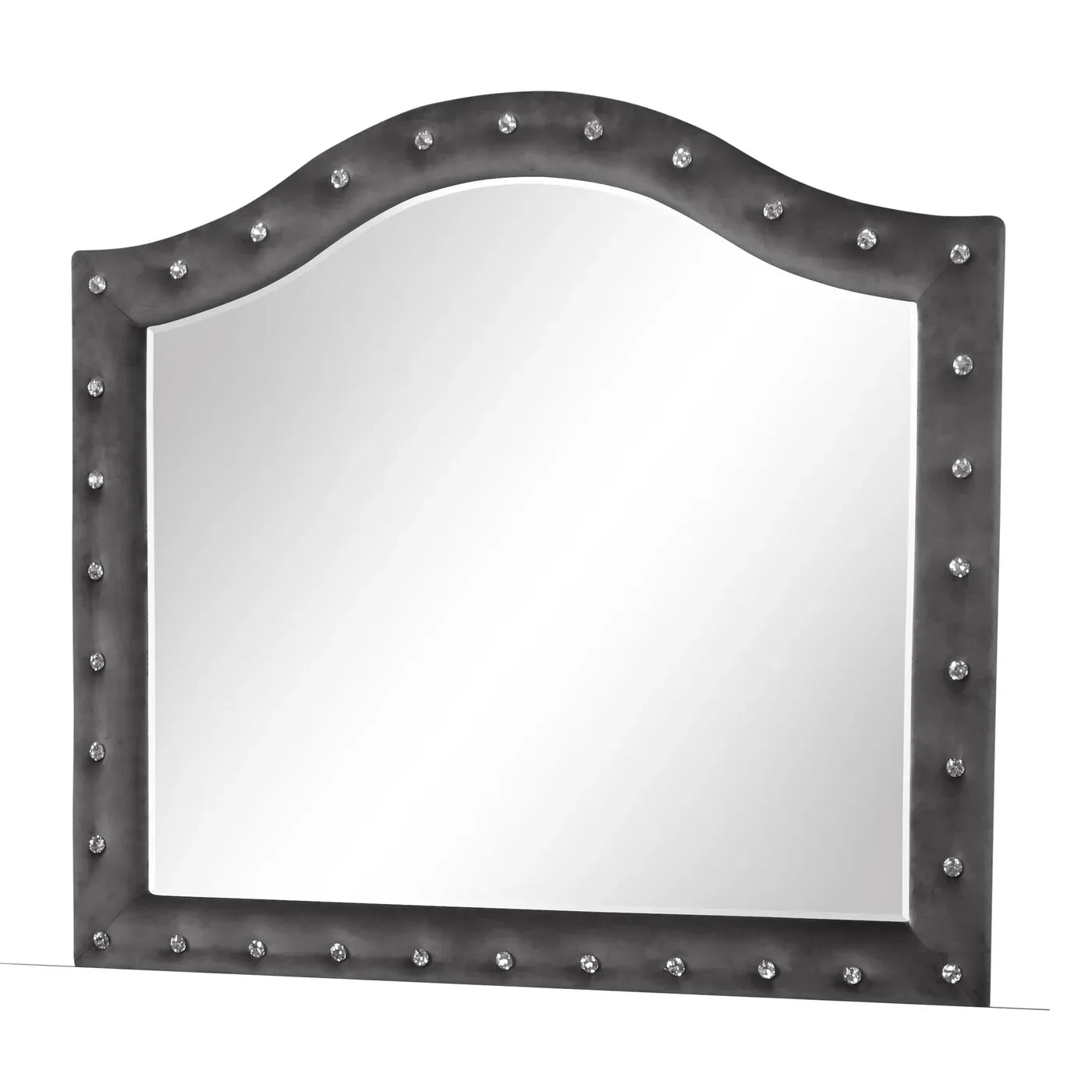 Sophia Modern Style Crystal Tufted Upholstery Mirror finished with Velvet Fabric made with Wood in Gray (INCLUDES MIRROR ONLY) same as 733569211203 (CA inventory)