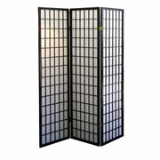 70' Tall 3-Panel Screen / Room Divider, Japanese Style with Black finish