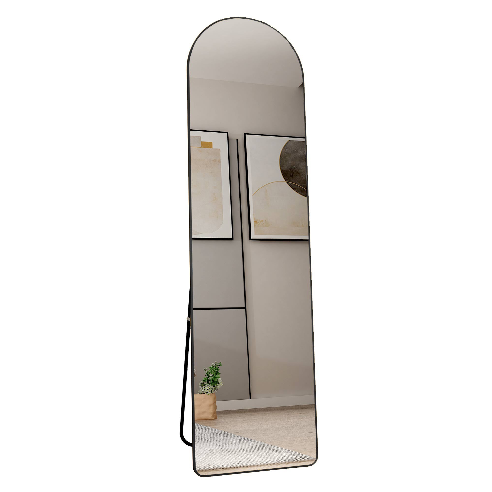 Arched Full Length Mirror with Aluminum Alloy Frame for Bathroom, Bedroom, and Clothing Store - Black 59.8' x 16.5'