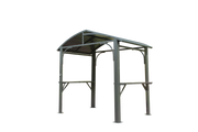 8x5FT  Arc Roof, Grill Canopy for Outdoor Grill w/Double Galvanized Steel Roof and 2 Side Shelves, BBQ Gazebo Grill Tent for Patio Garden Backyard, Grey
