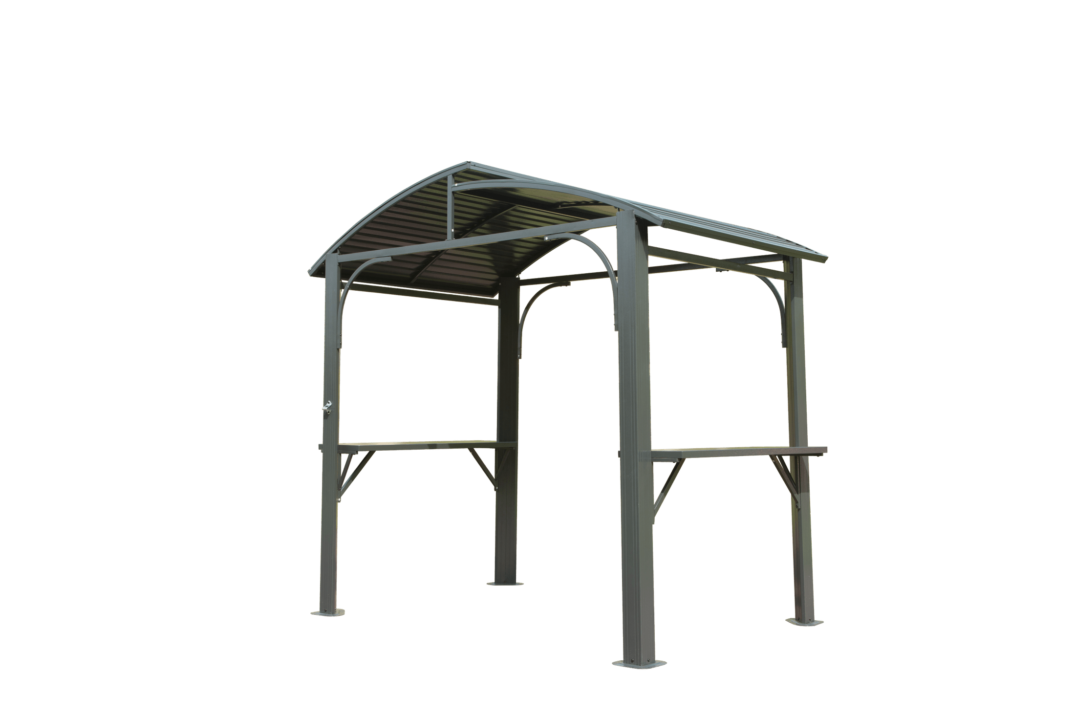 8x5FT  Arc Roof, Grill Canopy for Outdoor Grill w/Double Galvanized Steel Roof and 2 Side Shelves, BBQ Gazebo Grill Tent for Patio Garden Backyard, Grey