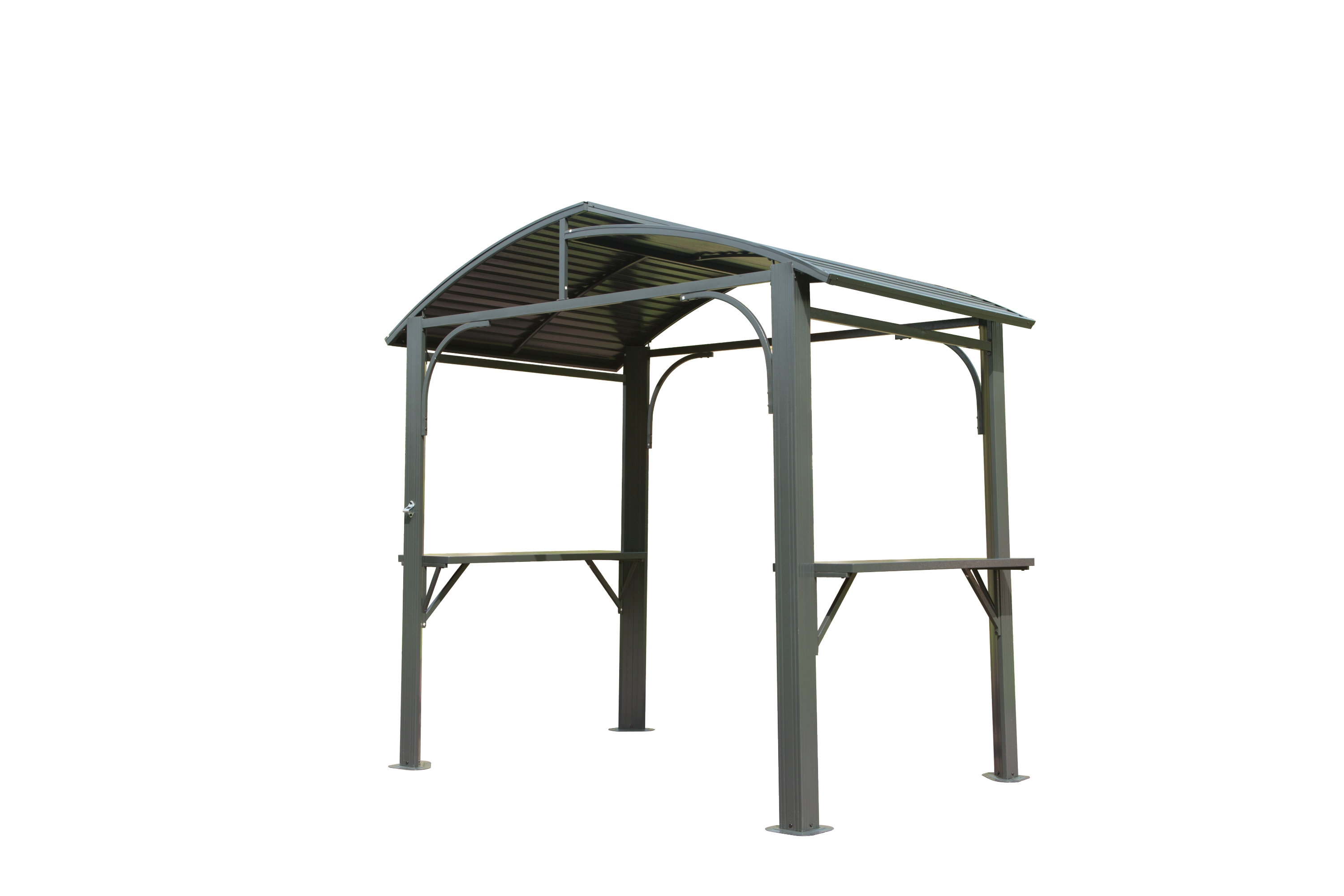 8x5FT  Arc Roof, Grill Canopy for Outdoor Grill w/Double Galvanized Steel Roof and 2 Side Shelves, BBQ Gazebo Grill Tent for Patio Garden Backyard, Grey
