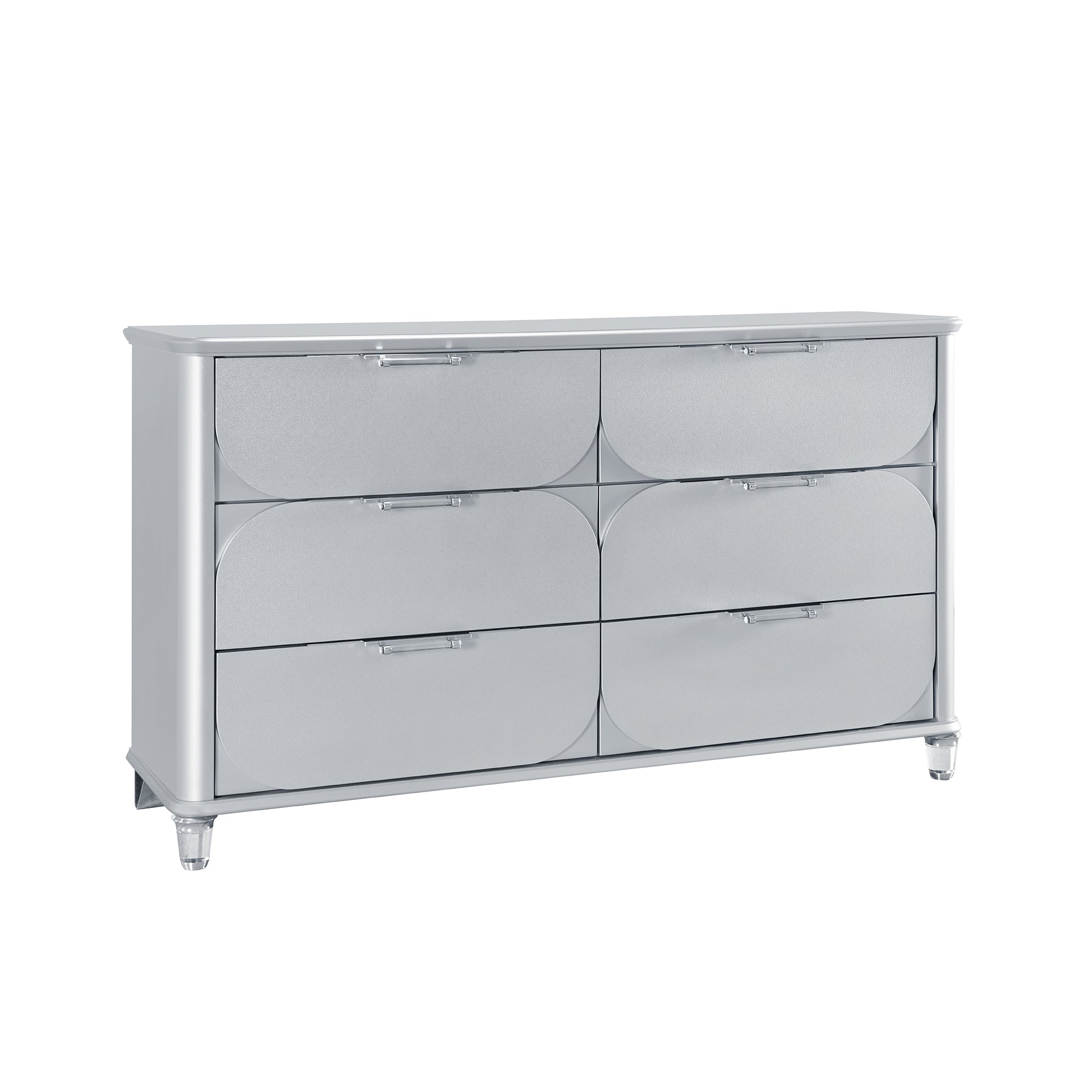 Elegant Laura Silver Dresser with Spacious Drawers and Acrylic Legs in Rubber Wood