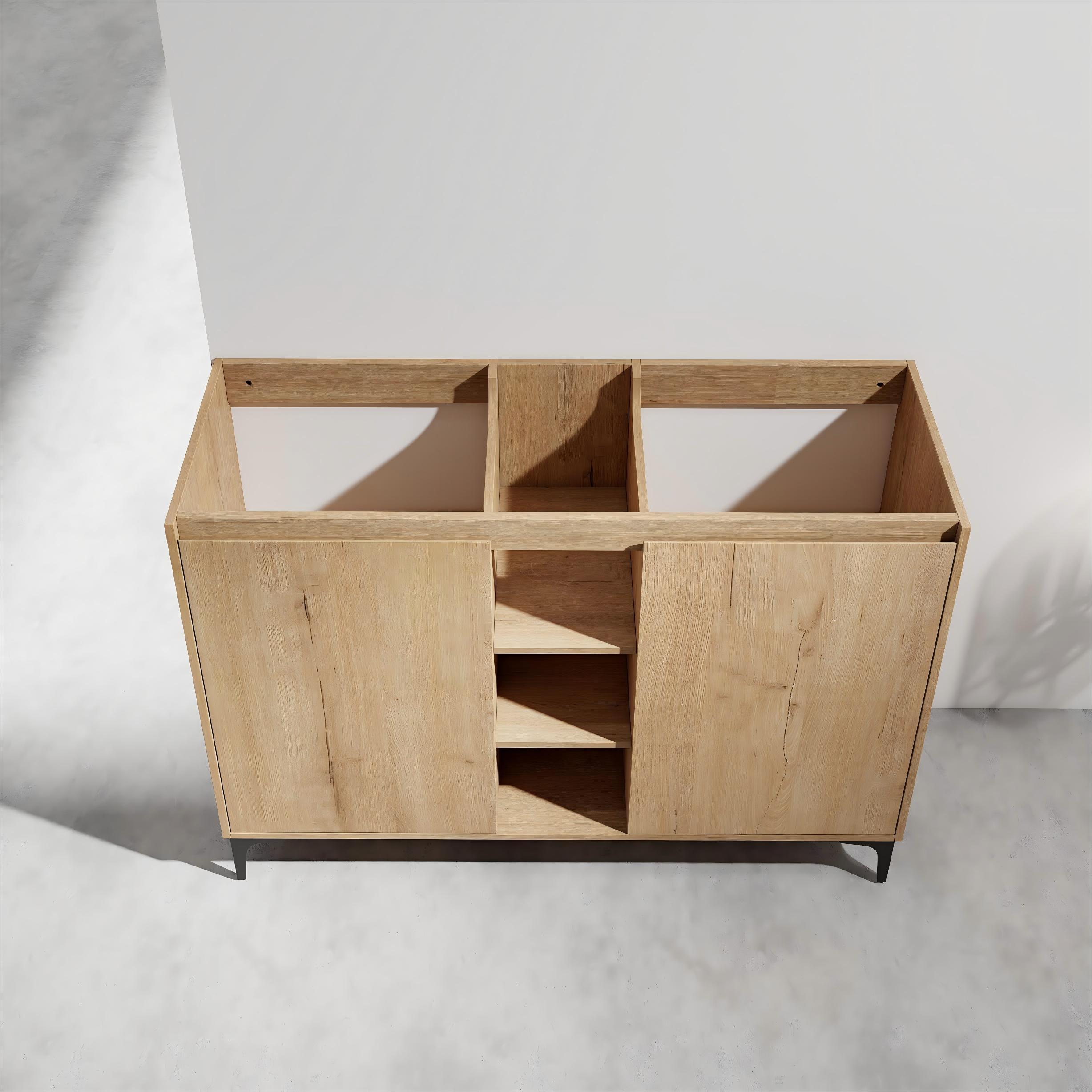 Soft Close Doors & Open Storage Rack, 48 Inch Freestanding Bathroom Vanity, Plywood (Vanity Only, Excluding Sink)