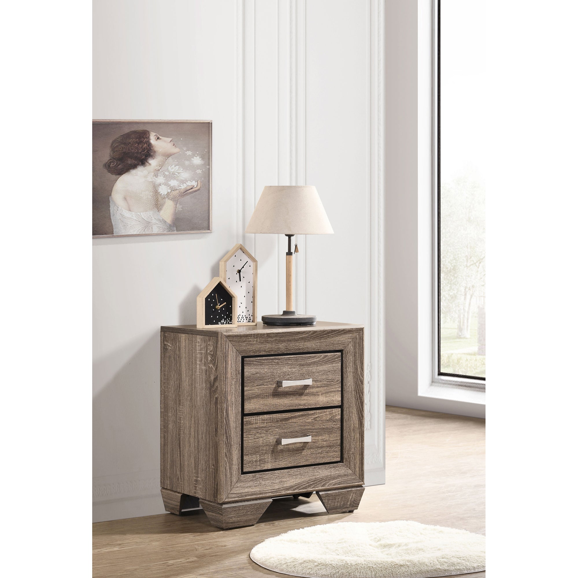 Tomasina Washed Taupe 2-Drawer Rectangular Nightstand