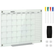Vinsetto 35'x23' Dry Erase Wall Calendar Glass Whiteboard Monthly Planner for Homeschool Supplies & Home Office Organization with 4 Markers and 1 Eraser,Frameless