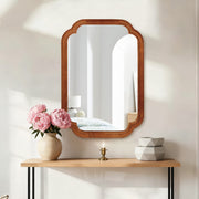 Yellowish Brown Color 20' x 30' Solid Wood Frame Rounded Corner Decorative Mirror, For Bedroom, Bathroom, Living Room, Entryway