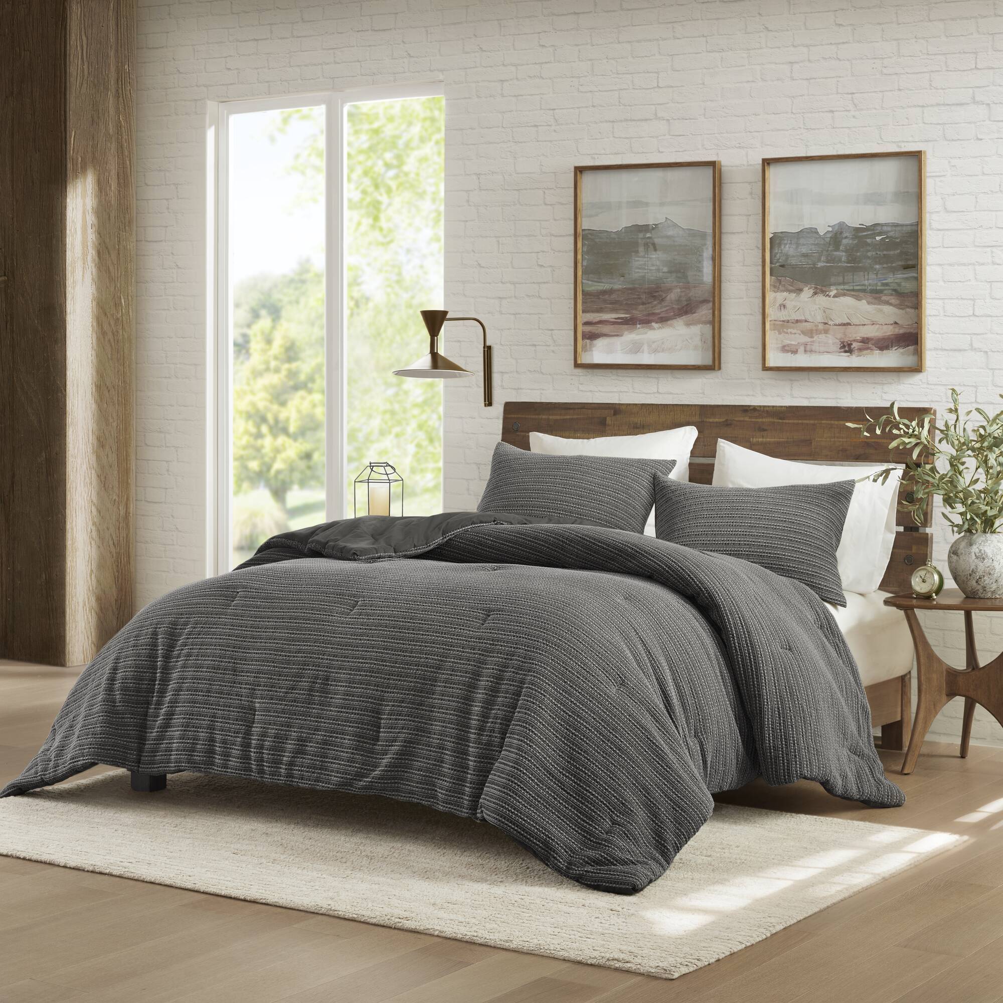 3PCS Full/Queen Waffle Washed Comforter Set