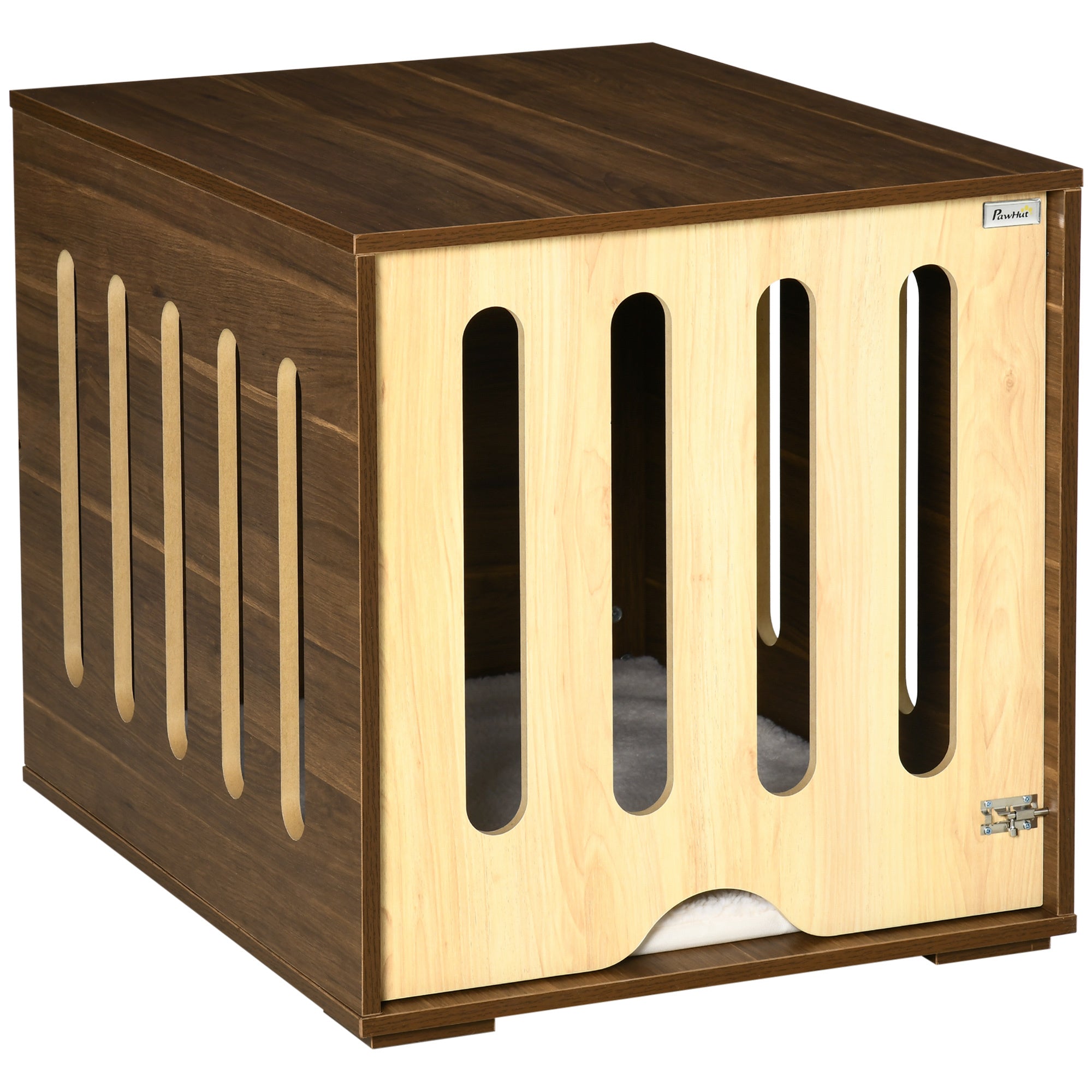 PawHut Furniture Style Dog Crate End Table with Removable Door Panel, Dog Crate Bed with Foam Cushion, Safety Lock, Indoor Use, for Small & Medium Dogs, Brown