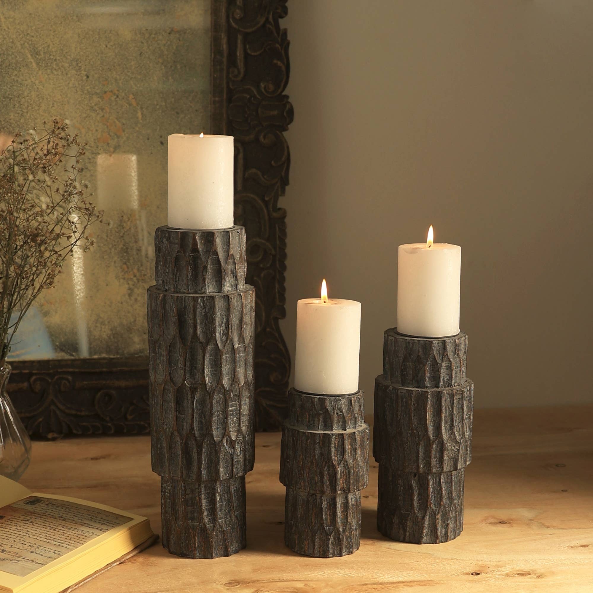 Decorative Wood Centerpiece Candle Holder- 4x8'– Elegant Candle Stand for Any Occasion