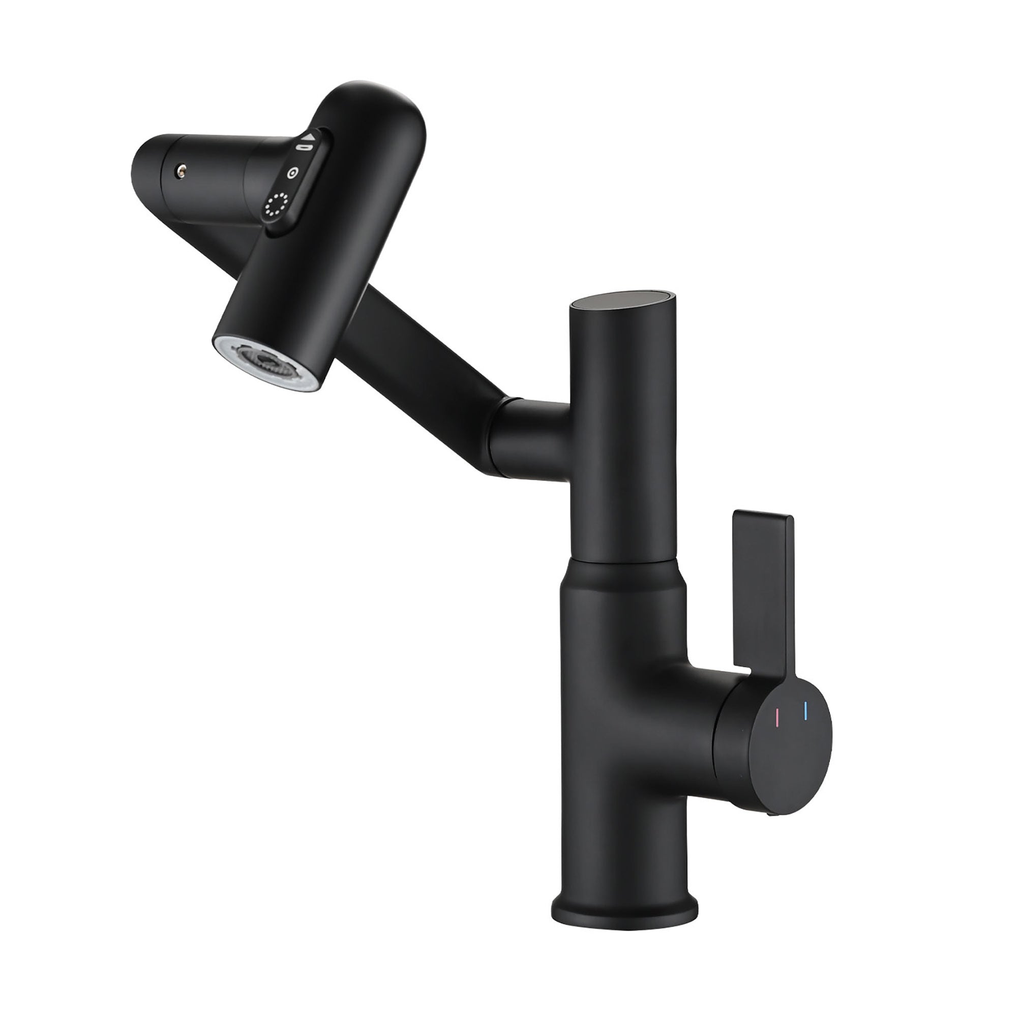 Modern Matte Black Brass Bathroom Sink Faucet with Spray Function, Temperature Display & 360° Rotary