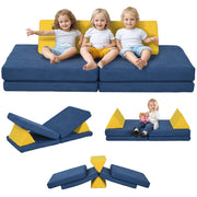 Qaba Modular Kids Play Couch, 6 Piece Kids Couch for Playroom or Bedroom, Foam Couch for Kids with Washable Cover for Toddlers 18+ Months, Blue