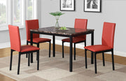 Citico 5-Piece Metal Dinette Set with Laminated Faux Marble Top, Red