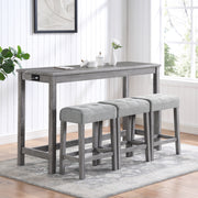 Bar Table Set with Power Outlet, Bar Table and Chairs Set, 4 Piece Dining Table Set, Industrial Breakfast Table Set, for Living Room, Dining Room, Game Room