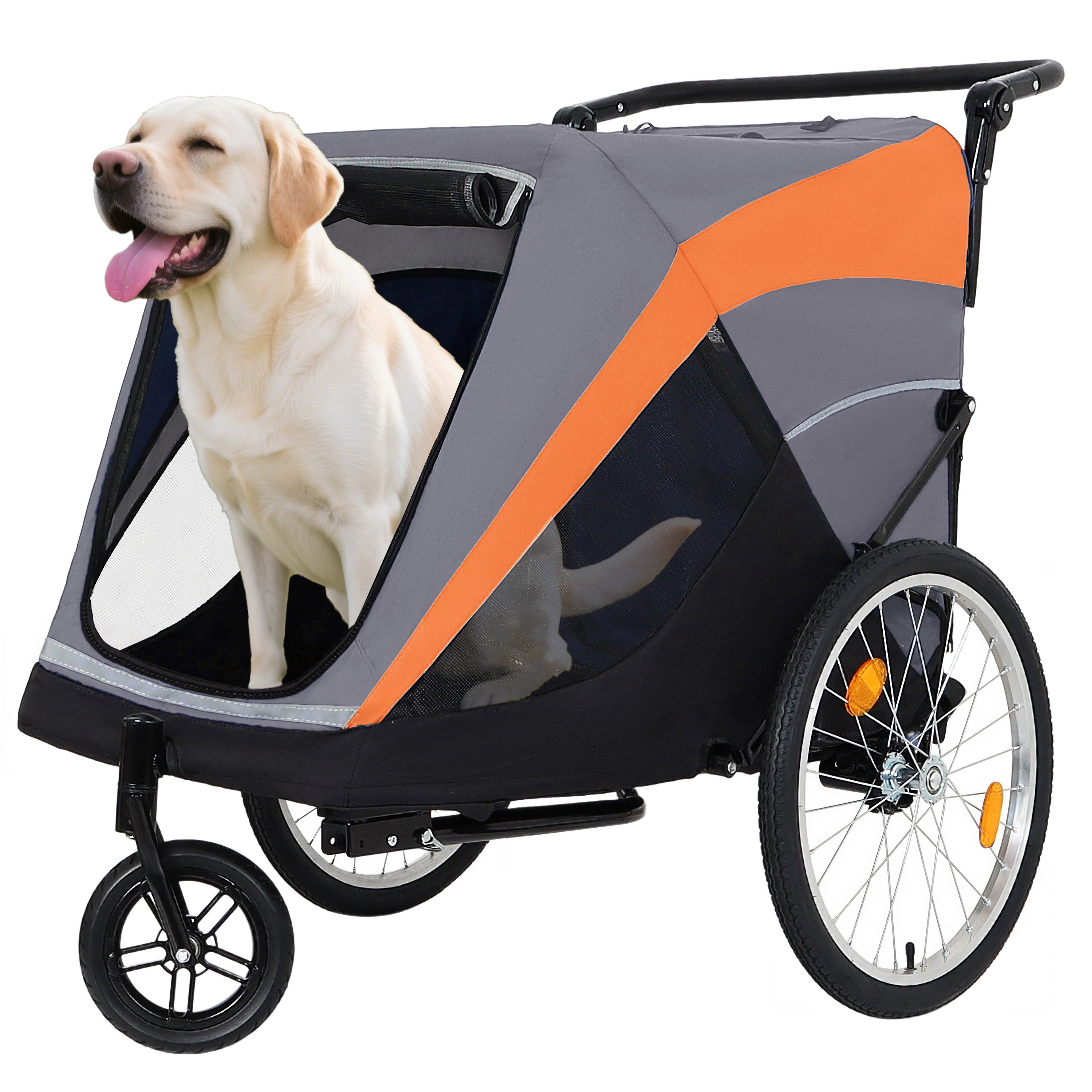 2-in-1 Bike Trailer & Push Cart for Pets - Detachable Bike Hitch & Push Handle Included - Quick Release Wheel, Internal Leash, Dual Cup Pockets and Underneath Storage Bag,  Holds Pets Up to 100 lbs
