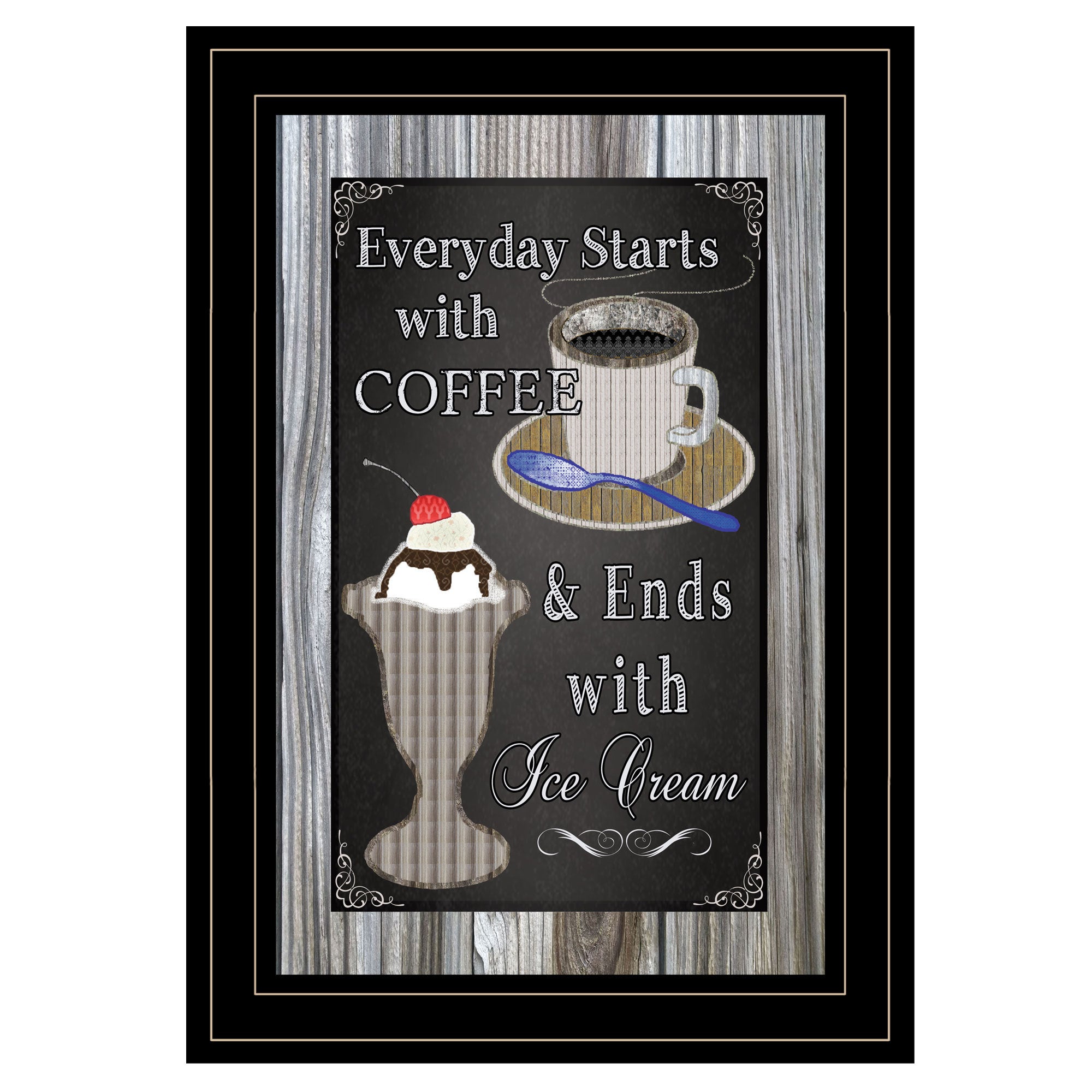'Everyday Starts with Coffee' Chalkboard framed By Trendy Decor 4U, Ready to Hang Framed Print, Black Frame