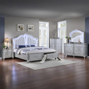 Mystic Contemporary Style Upholstered LED headboard King 5PC Bedroom Set made with Wood in Silver(NJ Inventory)