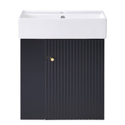 Modern Floating Bathroom Vanity with Ceramic Basin and Left Side Storage - Black, MDF, 21.6 inches