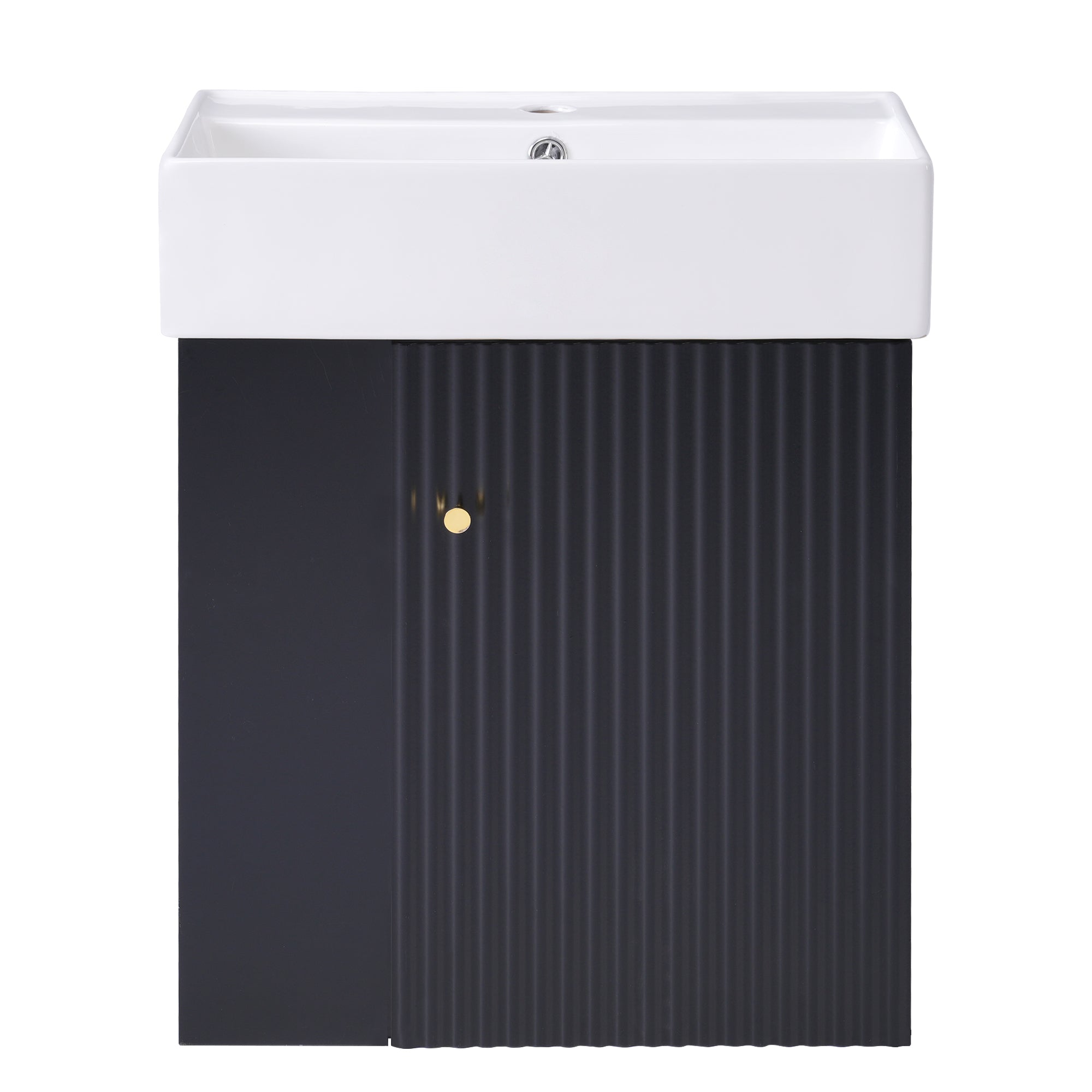 Modern Floating Bathroom Vanity with Ceramic Basin and Left Side Storage - Black, MDF, 21.6 inches