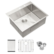 Stainless Steel Drop-In Kitchen Sink 25 Inch Topmount 16 Gauge R10 Deep Single Bowl Brushed Nickel