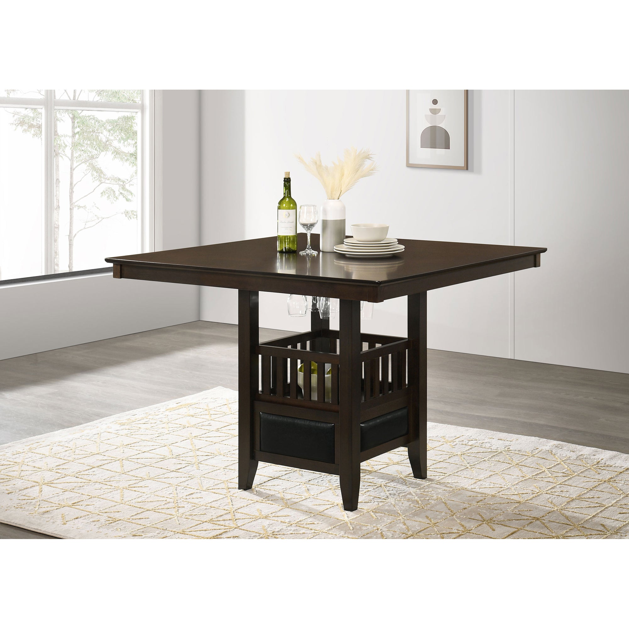 Finley Espresso Square Counter Height Table with Storage Pedestal
