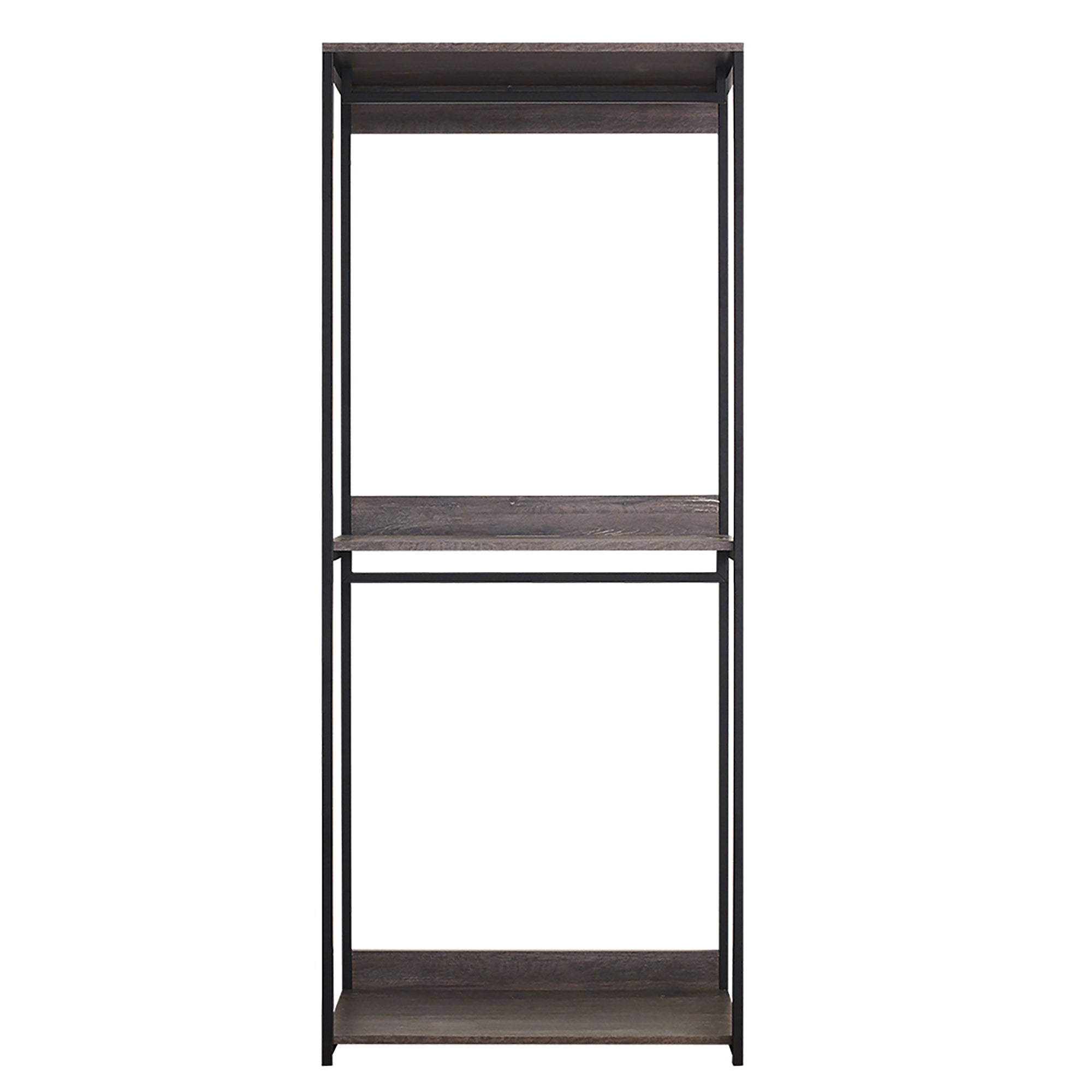 Monica Farmhouse Industrial Wood Walk-in Closet with One Shelf in Rustic Gray, Solid Wood Frame